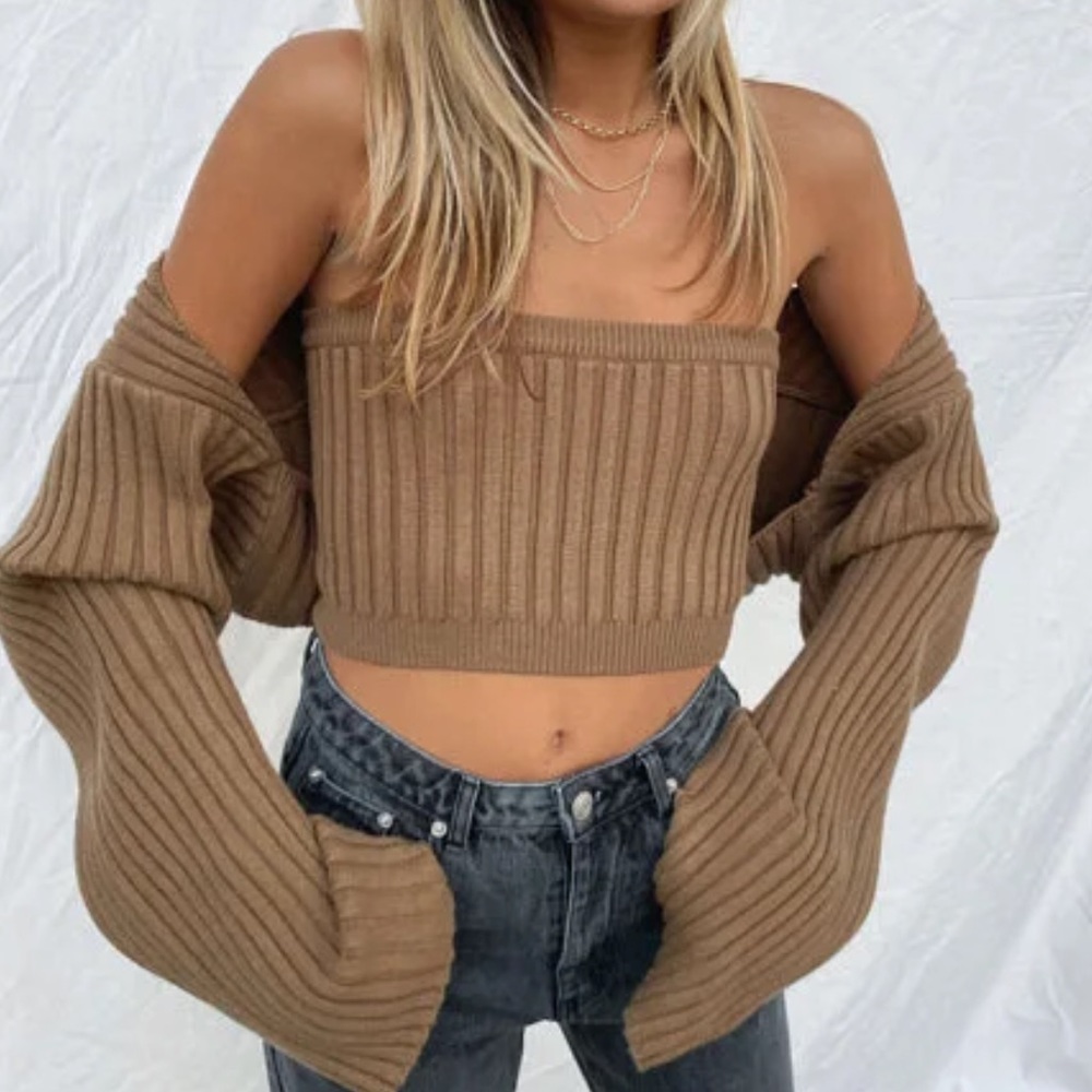 Beige Botany tube top and sweater set